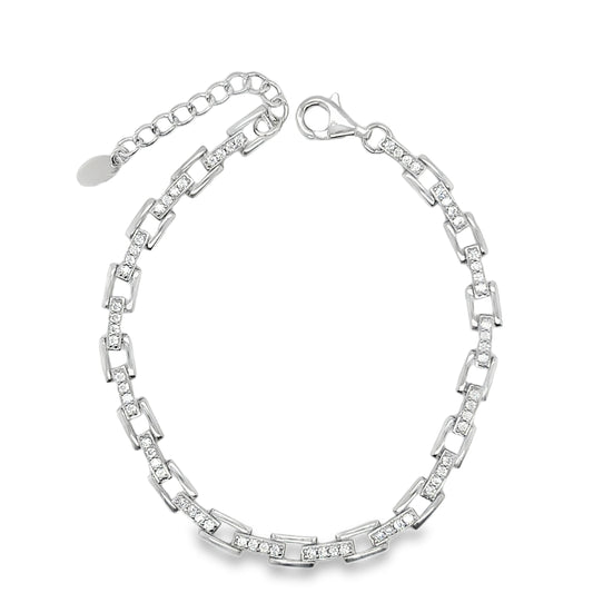 Sterling Silver CZ & Square Link Bracelet