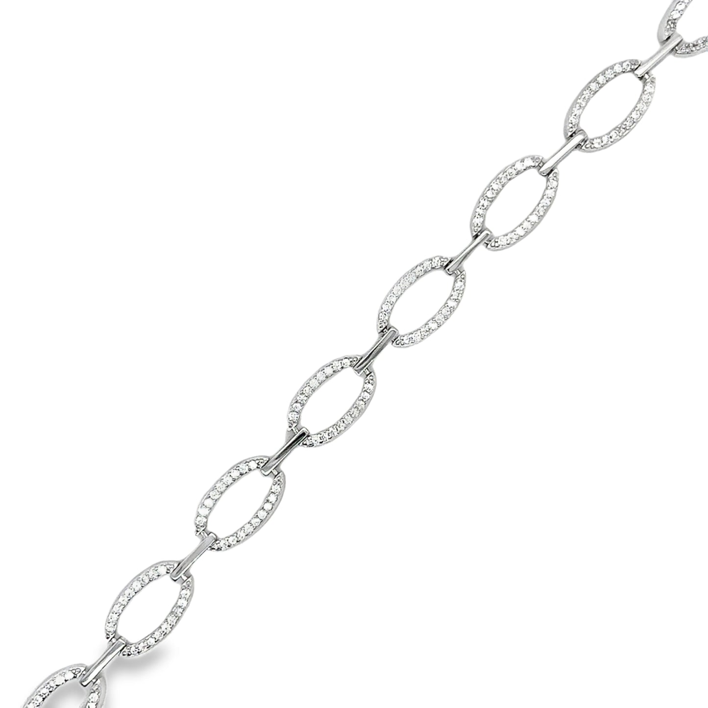 Sterling Silver CZ Open Oval Link Bracelet
