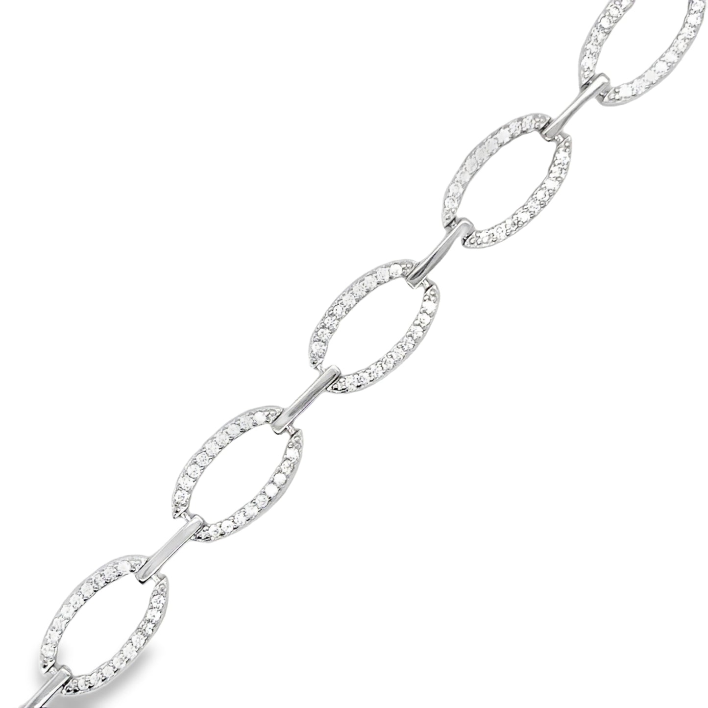 Sterling Silver CZ Open Oval Link Bracelet