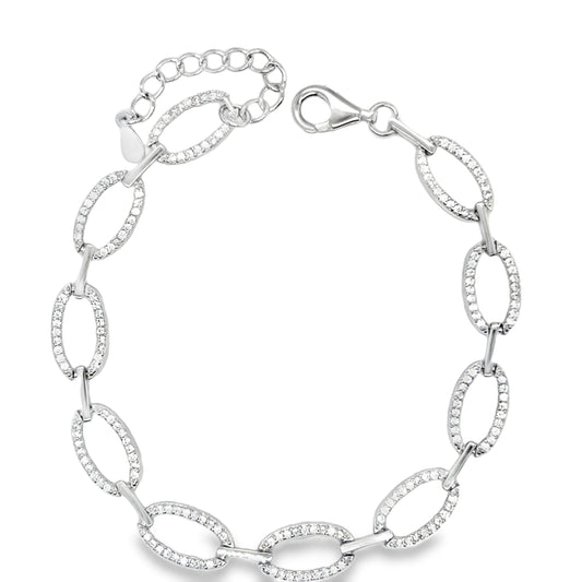 Sterling Silver CZ Open Oval Link Bracelet