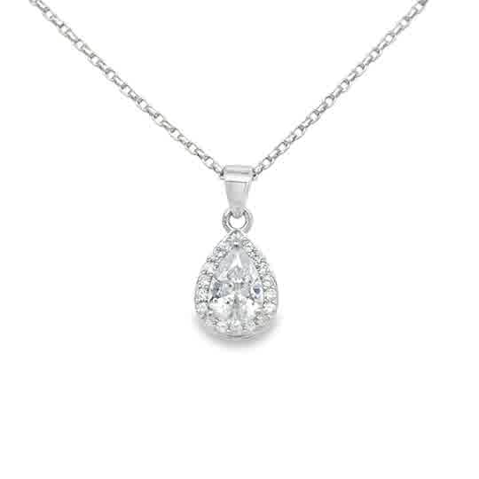 Sterling Silver CZ Pear Halo