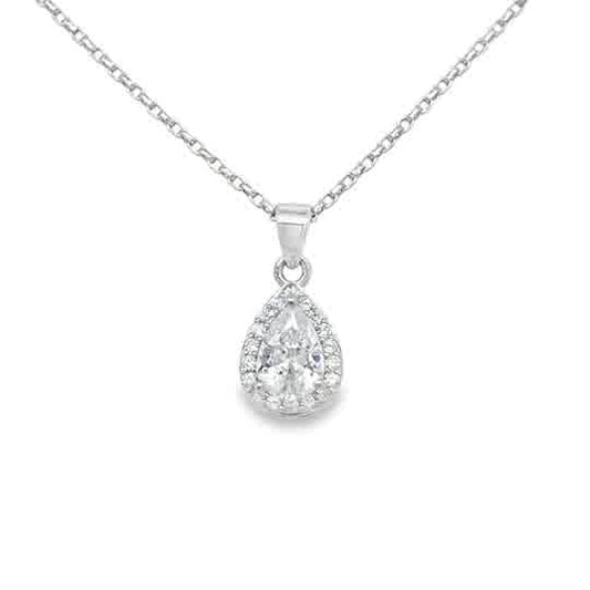 Sterling Silver CZ Pear Halo
