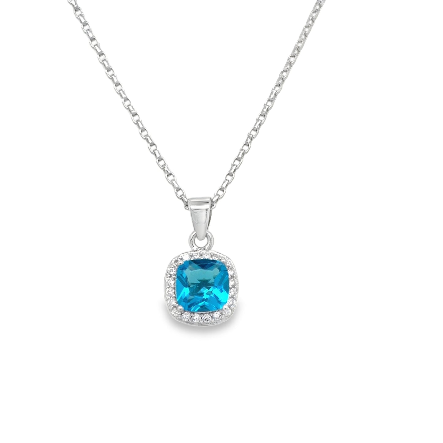 Sterling Silver Cubic Zirconia Square Halo Pendant And Earring Set