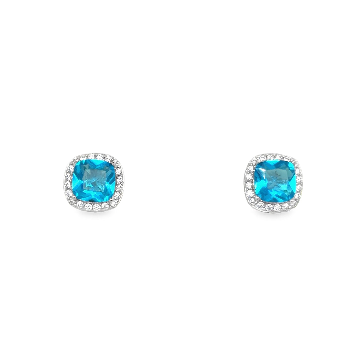 Sterling Silver Cubic Zirconia Square Halo Pendant And Earring Set