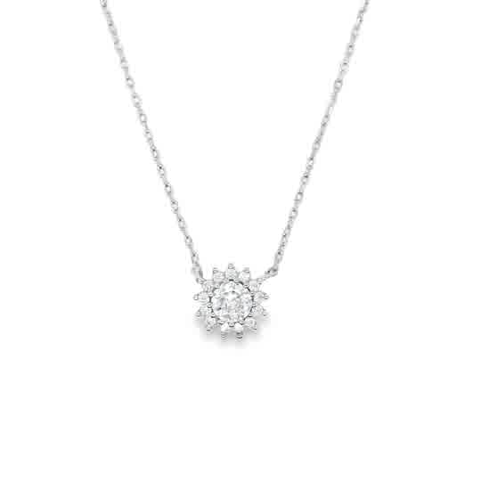 Sterling Silver CZ Flower Halo Necklet