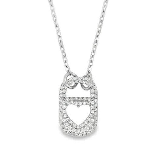 Sterling Silver CZ Pave Heart Tab Necklet