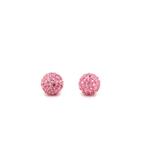 Sterling Silver CZ Pink Disco Ball Earrings