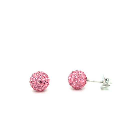 Sterling Silver CZ Pink Disco Ball Earrings