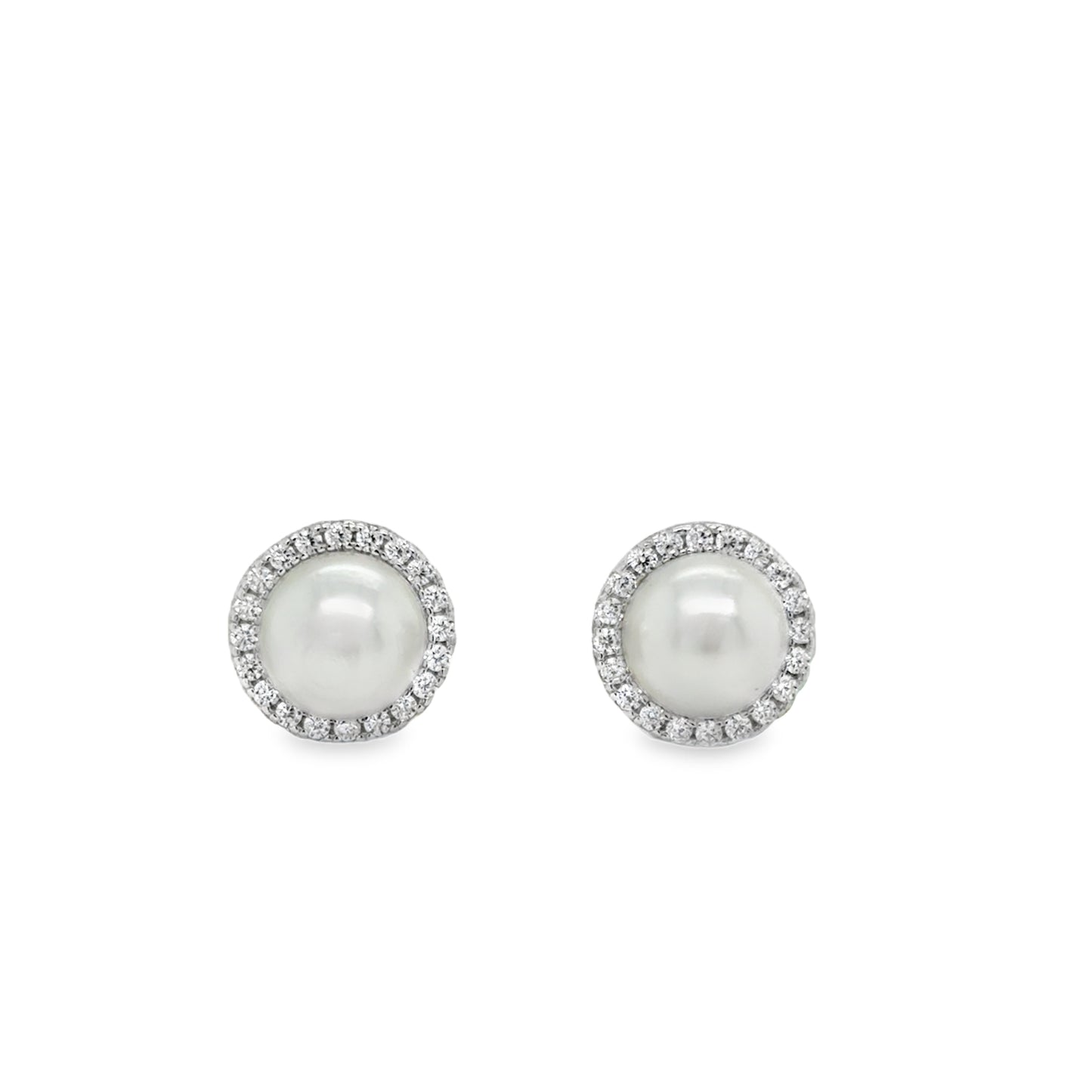 Sterling Silver Freshwater Pearl & Cubic Zirconia Halo Earrings