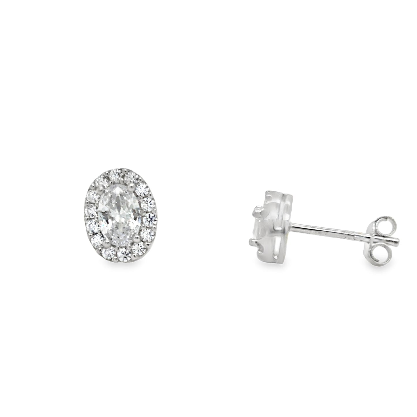 Sterling SIlver CZ Oval Halo Earrings