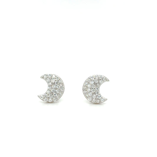 Sterling SIlver CZ Pave Moon Earrings