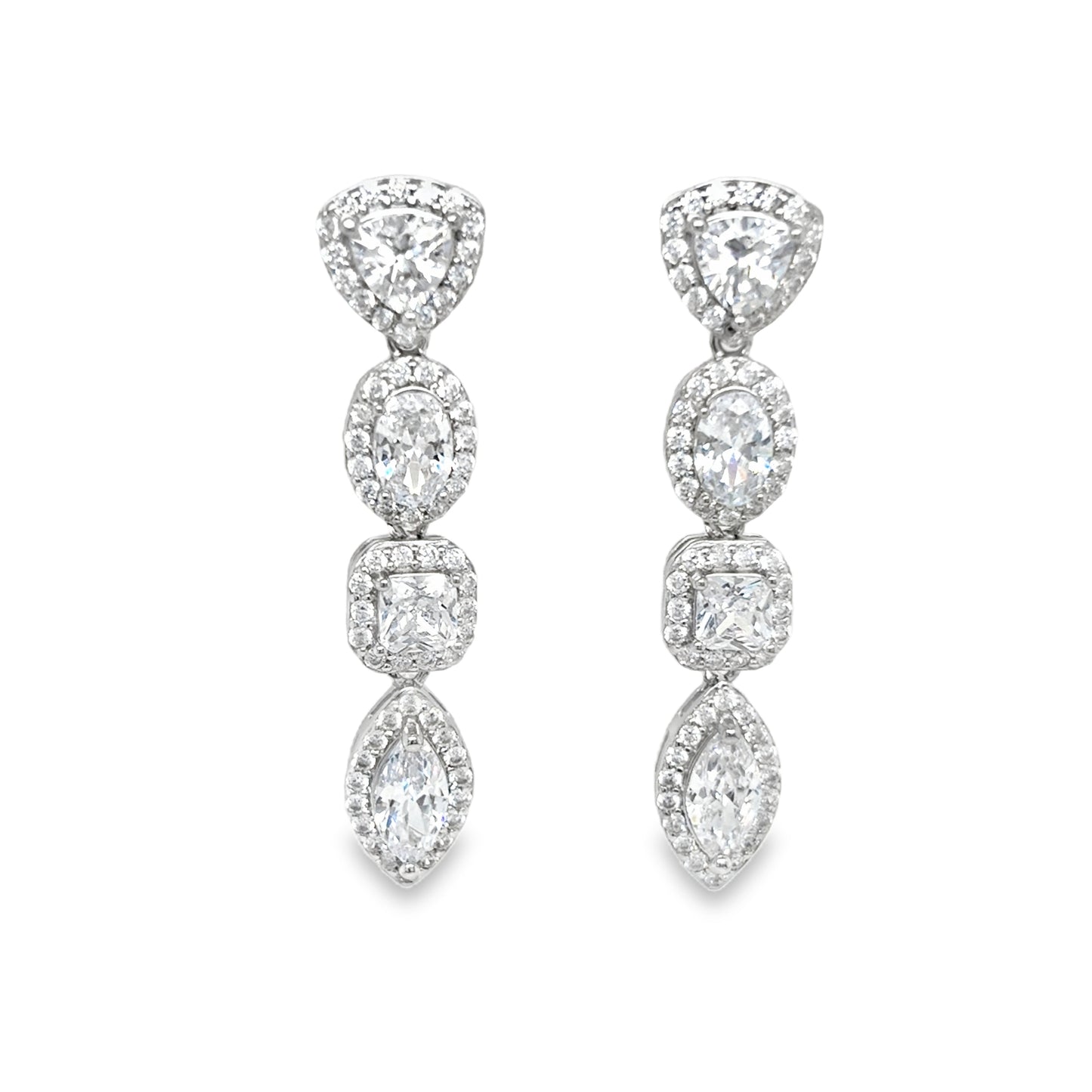 Sterling Silver CZ Multi Shape Halo Drop Earrings