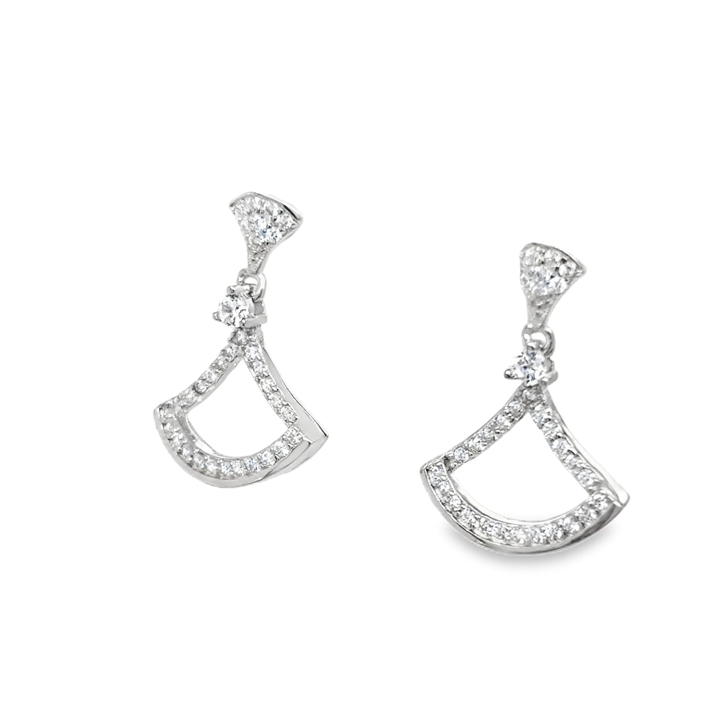 Sterling Silver CZ Open Fan Drop Earrings
