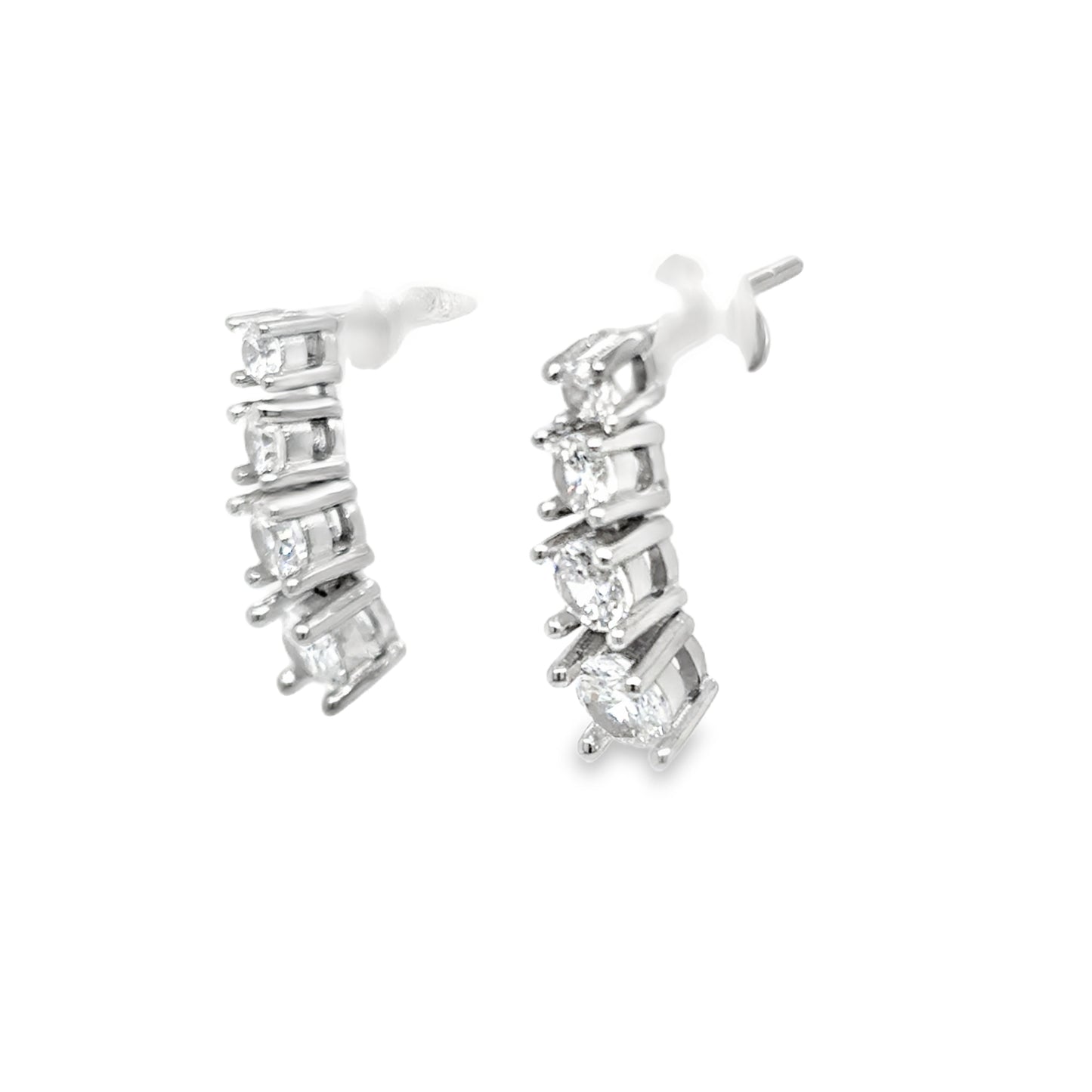 Sterling Silver 4 Graduated CZ Line Earrings
