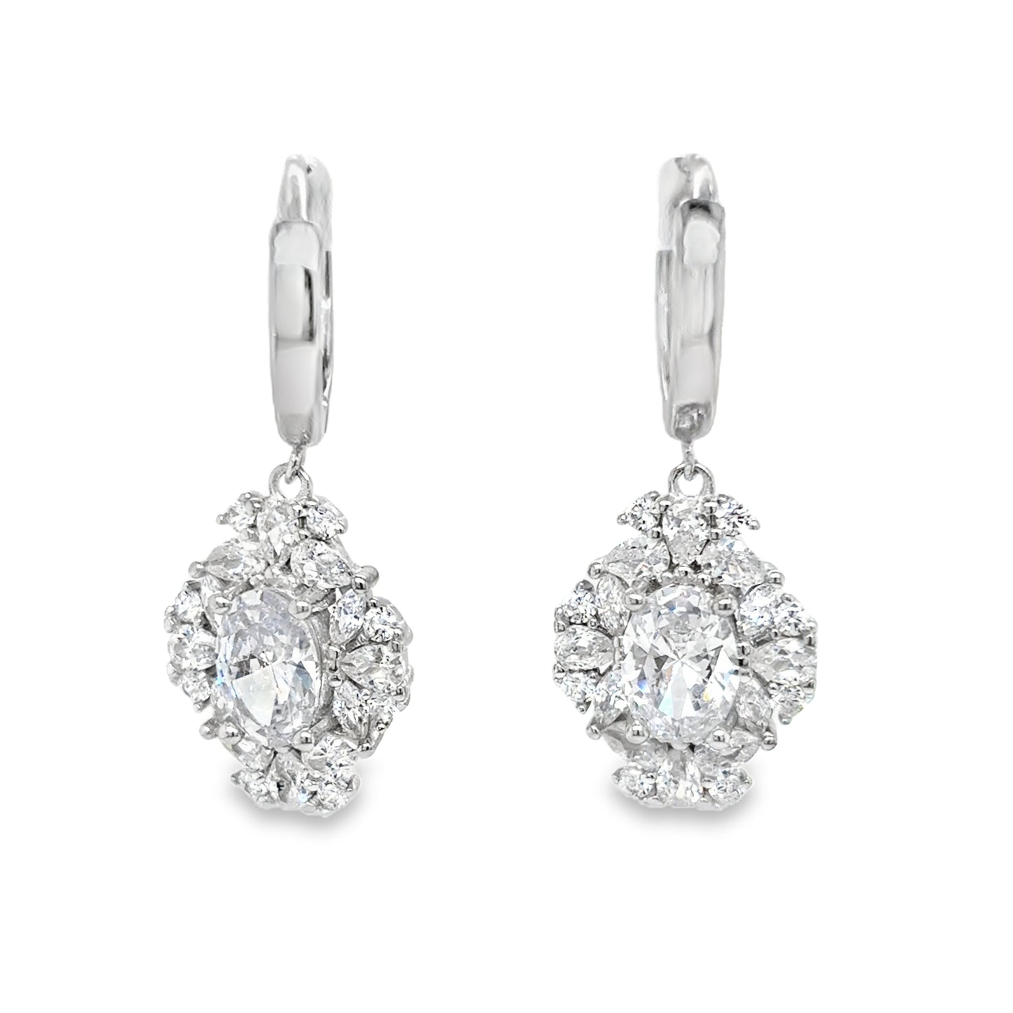 Sterling Silver CZ Oval Antique Style Halo Earrings