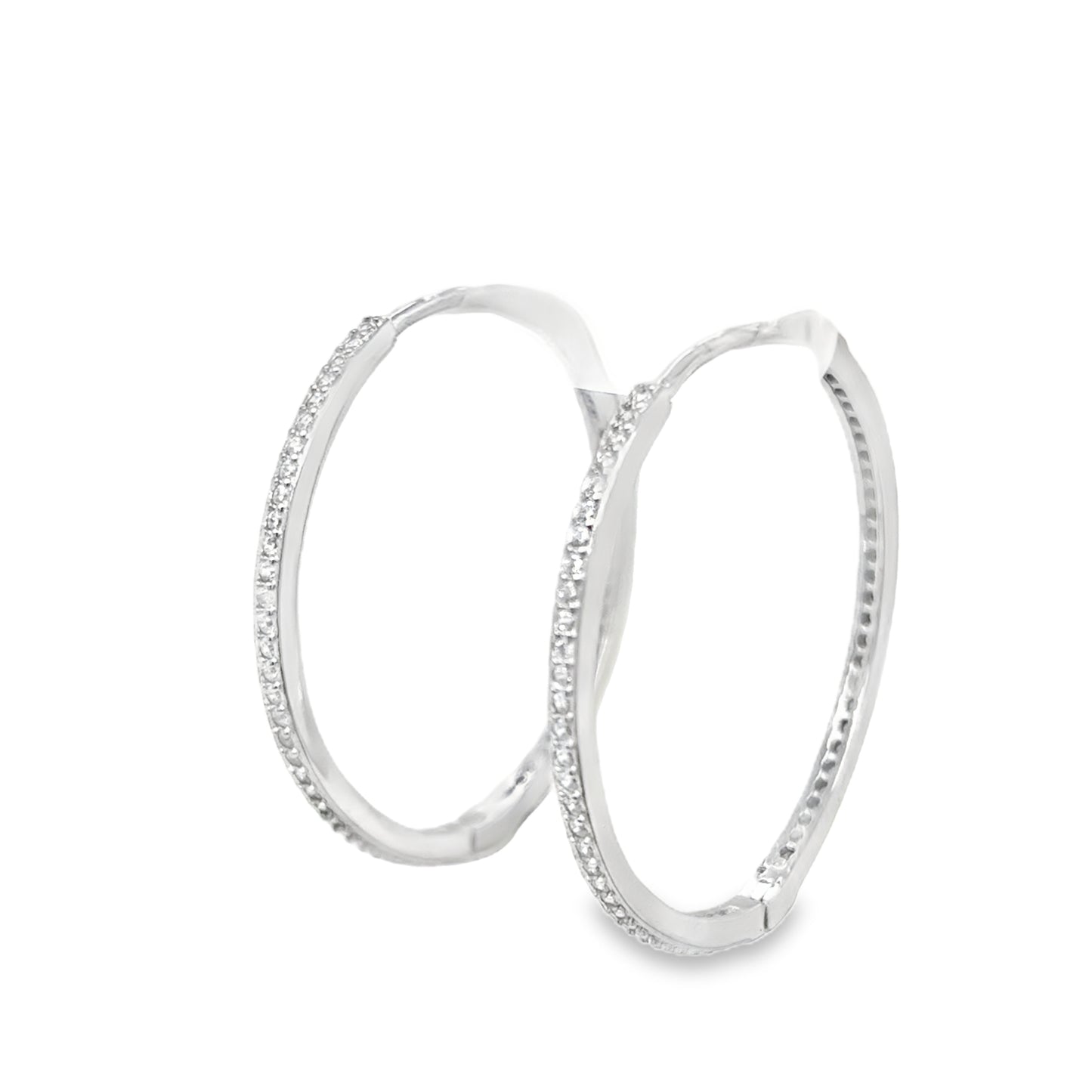 Sterling Silver CZ 29mm Hoop Earrings