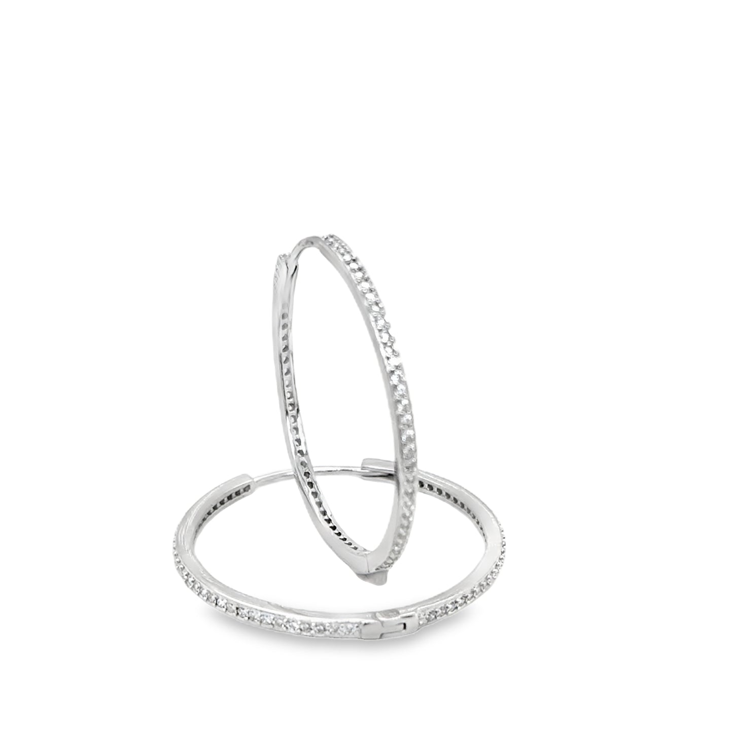 Sterling Silver CZ 29mm Hoop Earrings