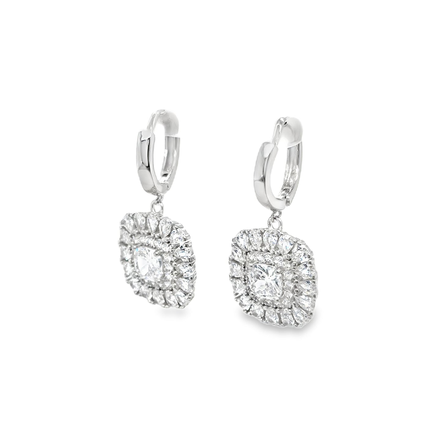 Sterling Silver Fancy Antique Style Square Drop Earrings