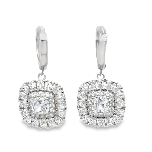 Sterling Silver Fancy Antique Style Square Drop Earrings