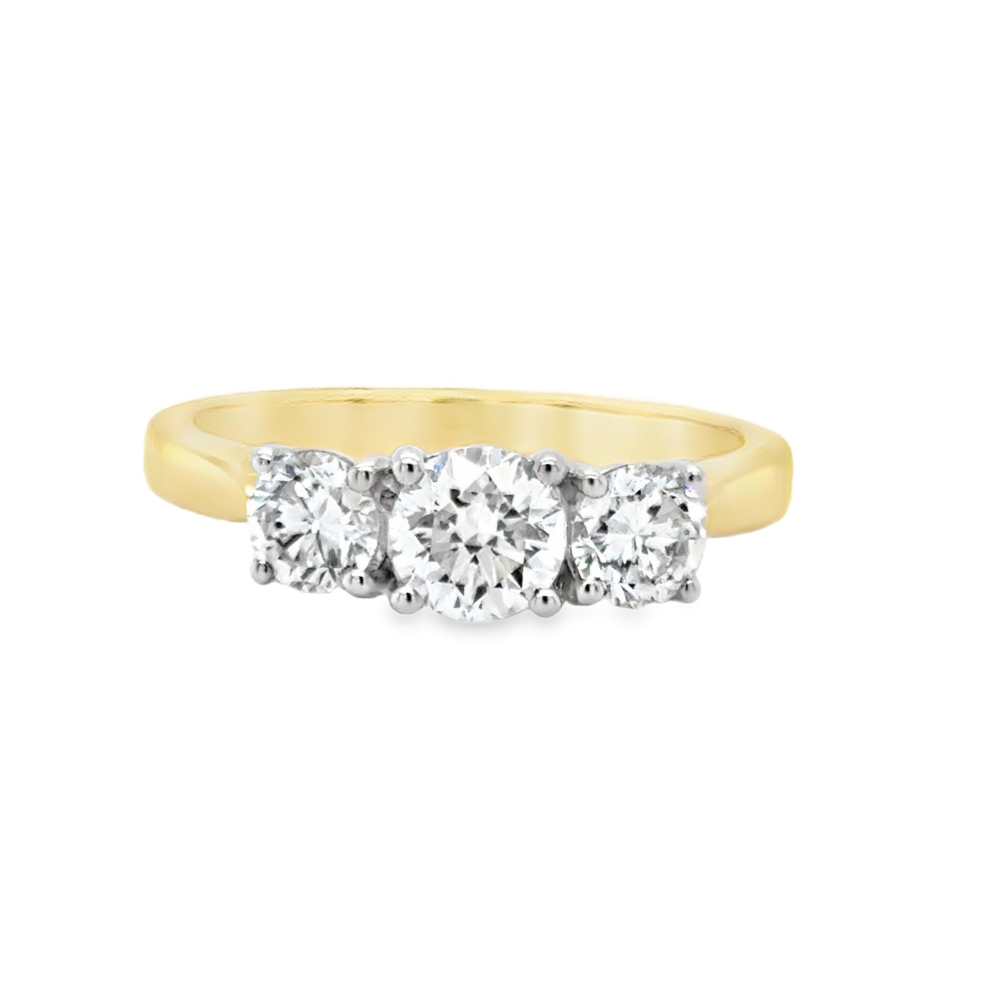 9ct Yellow Gold Three Stone Round Brilliant Cultured Diamond Ring 1.00ct