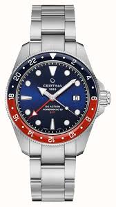 Gents Stainless Steel Certina DS Action GMT Powermatic 80 Red and Blue