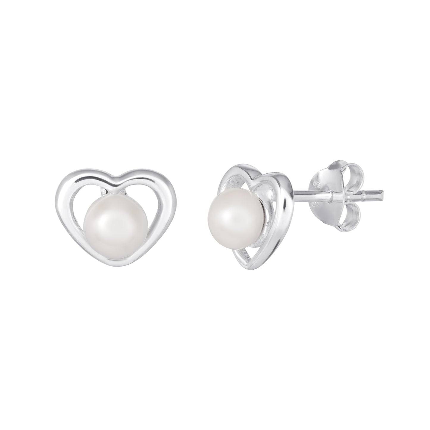 Sterling Silver Open Heart Pearl Centre Earrings