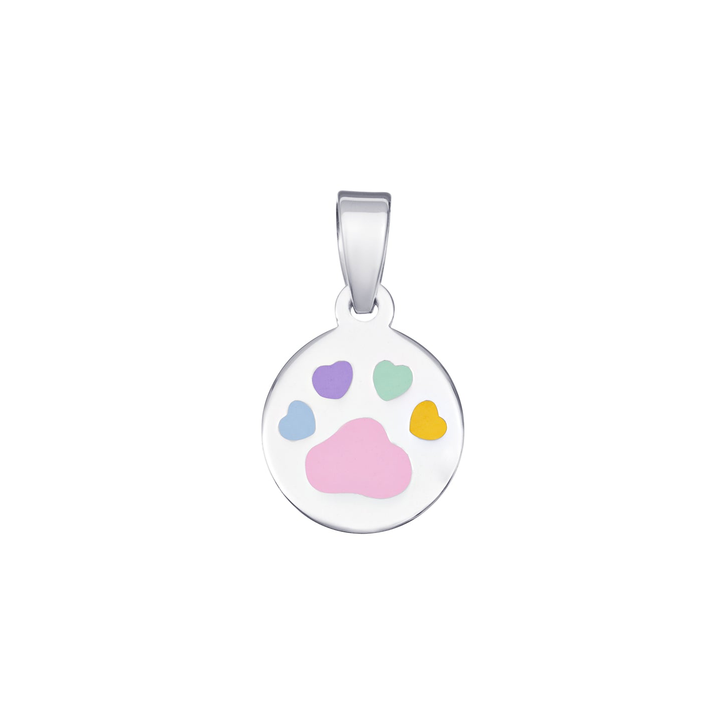Sterling Silver Round Multicolour Pawprint Kids Pendant