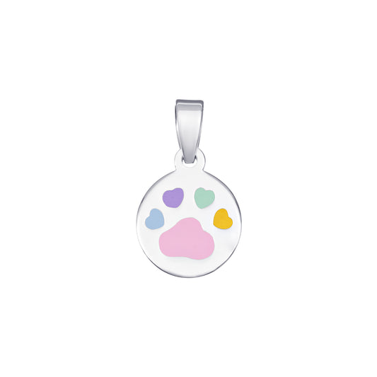 Sterling Silver Round Multicolour Pawprint Kids Pendant