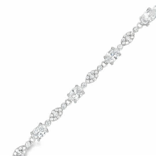 Sterling Silver Oval CZ & Pave Link Bracelet