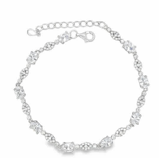 Sterling Silver Oval CZ & Pave Link Bracelet