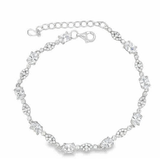 Sterling Silver Oval CZ & Pave Link Bracelet