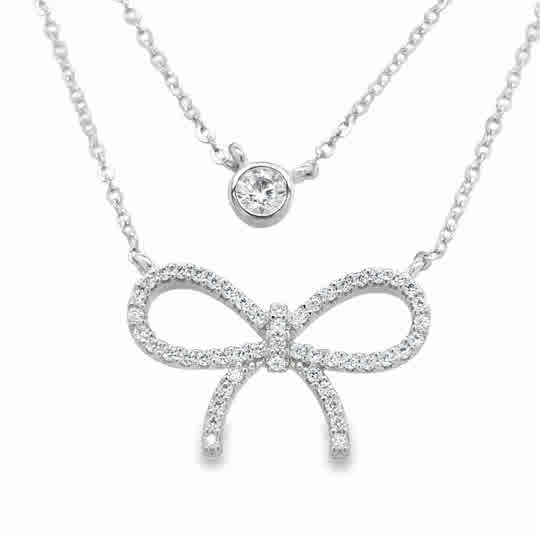 Sterling Silver CZ Bow Necklet