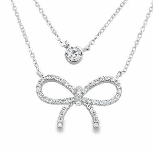 Sterling Silver CZ Bow Necklet