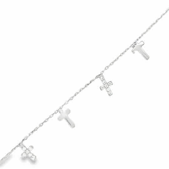 Sterling Silver Scatter CZ and Polished Cross Bracelet