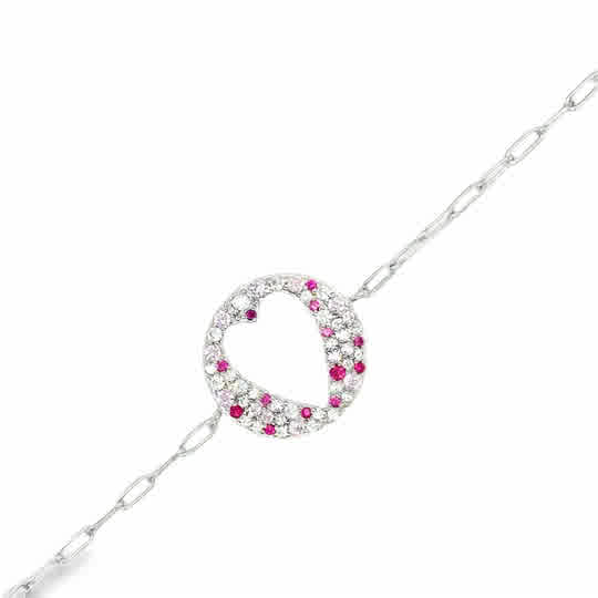 Sterlink Silver Paperlink Bracelet with Open Multicolour CZ Heart Disc