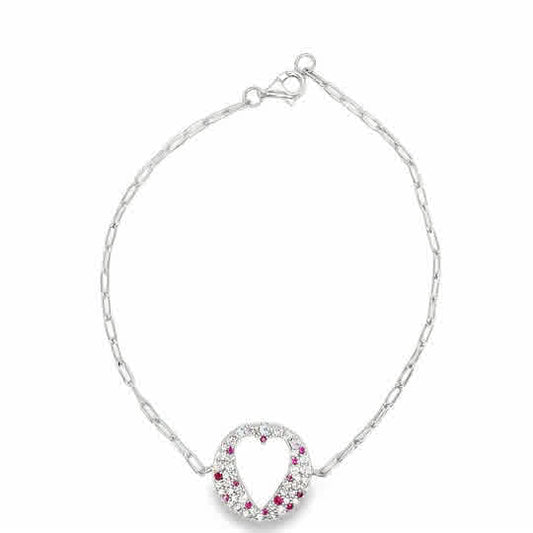 Sterlink Silver Paperlink Bracelet with Open Multicolour CZ Heart Disc