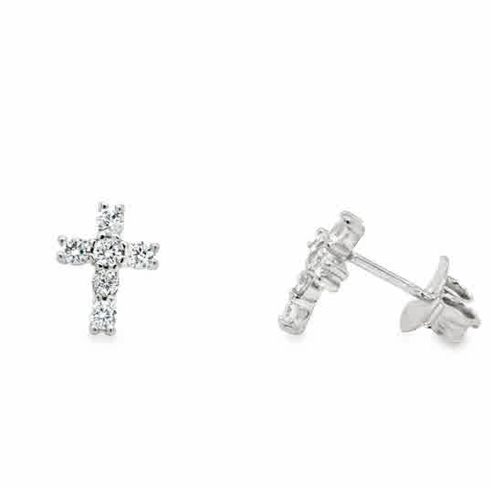 Sterling Silver CZ Cross Earrings