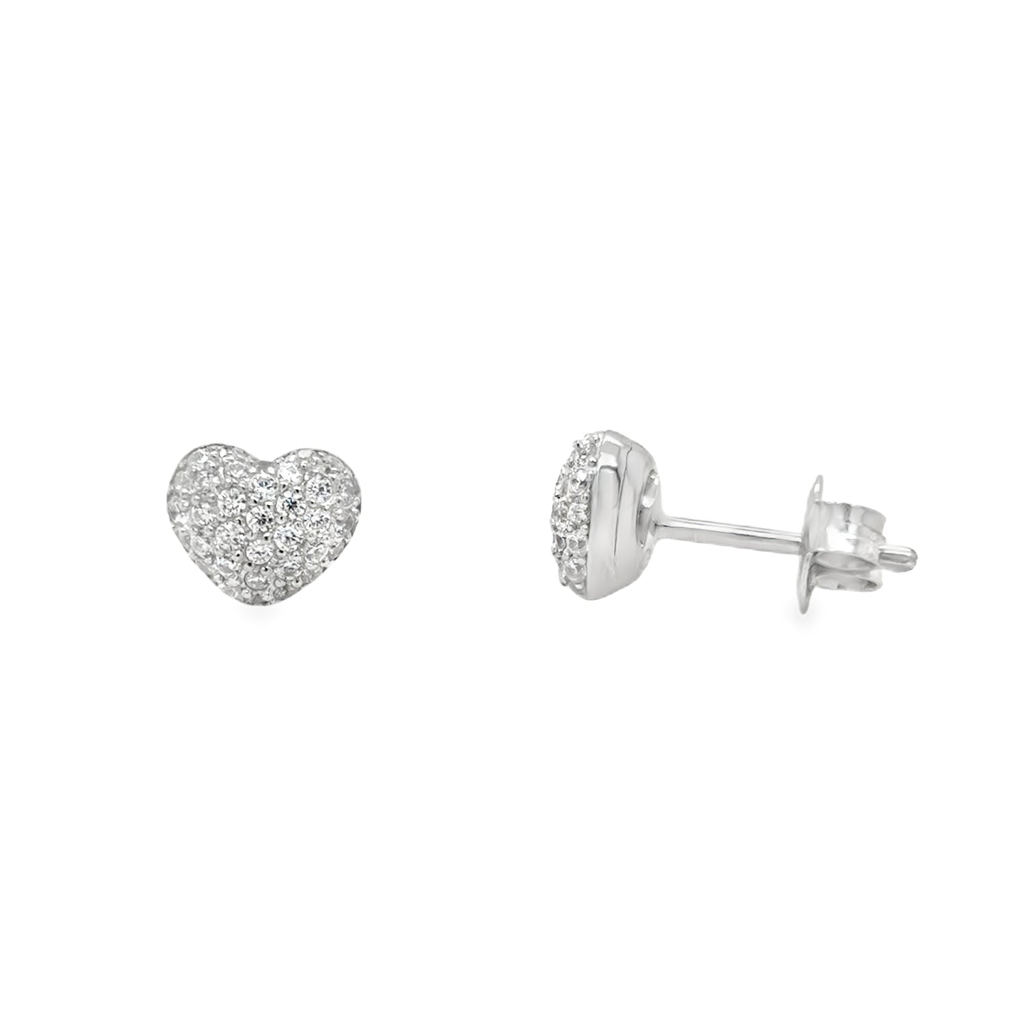 Sterling Silver Pave CZ Heart Earrings