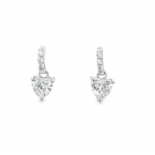 Sterling Silver CZ Heart Drop Earrings