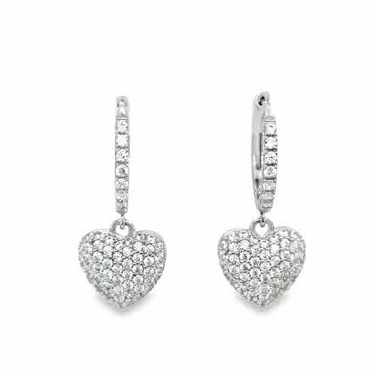 Sterling Silver Pave CZ Heart Huggy Earrings