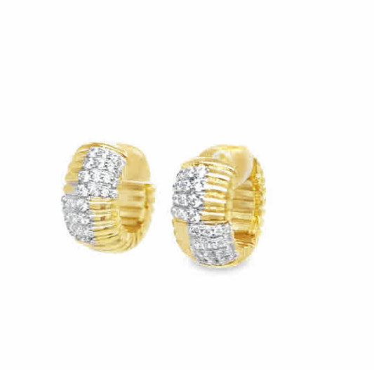 Sterling Silver Gold Plated Ribbed Huggy Hoops with Pave CZ Detail