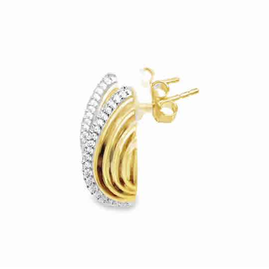 Sterling Silver Gold Plated CZ Ribbed Bubble Hoop