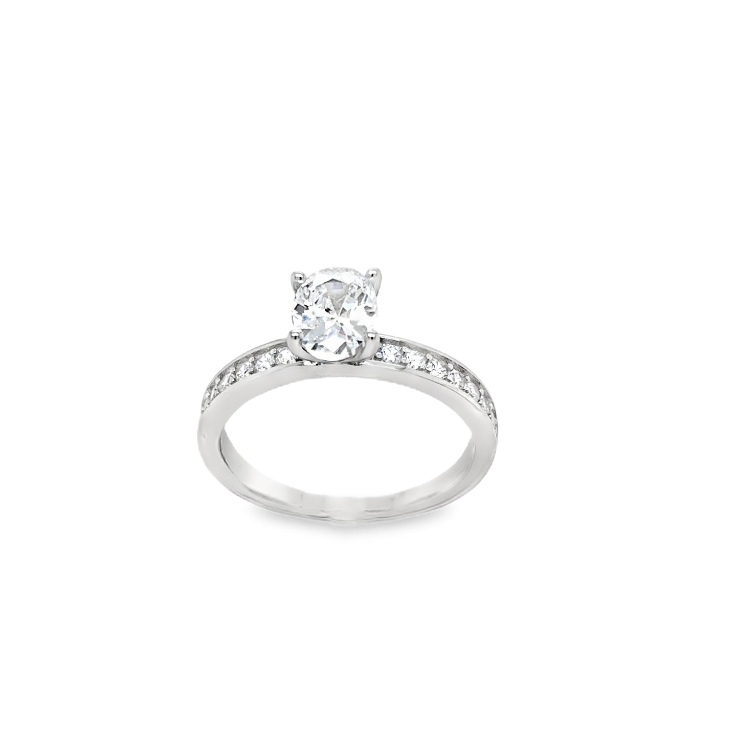 Sterling Silver CZ Oval Ring With Stone Set Shoulders