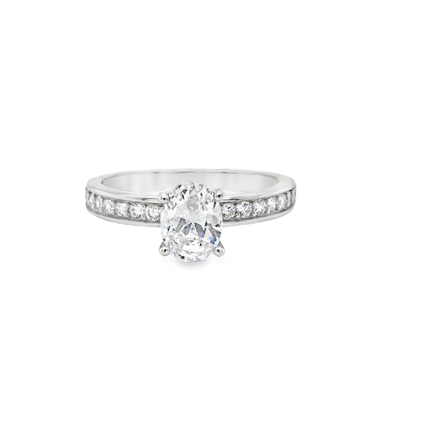 Sterling Silver CZ Oval Ring With Stone Set Shoulders