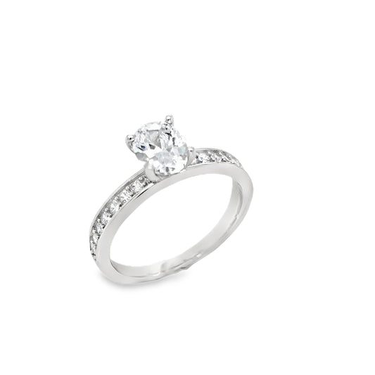 Sterling Silver CZ Oval Ring With Stone Set Shoulders
