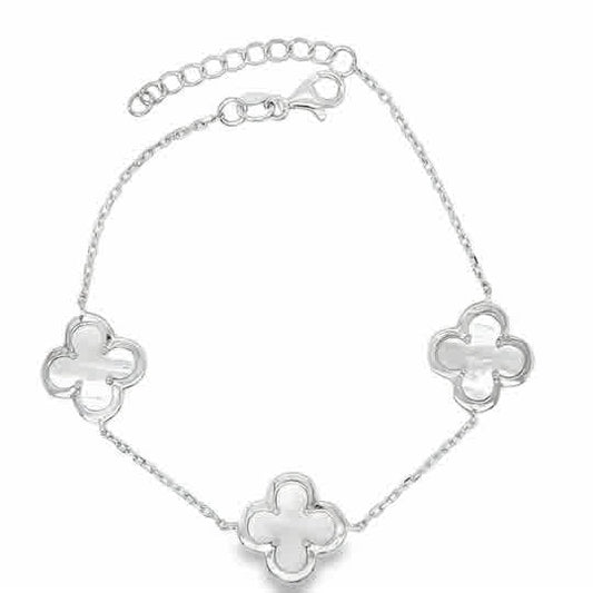 Sterling Silver Mother Of Pearl Clover Bracelet