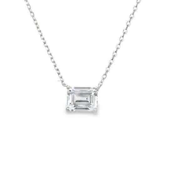 Sterling Silver Emerald Cut CZ Necklet