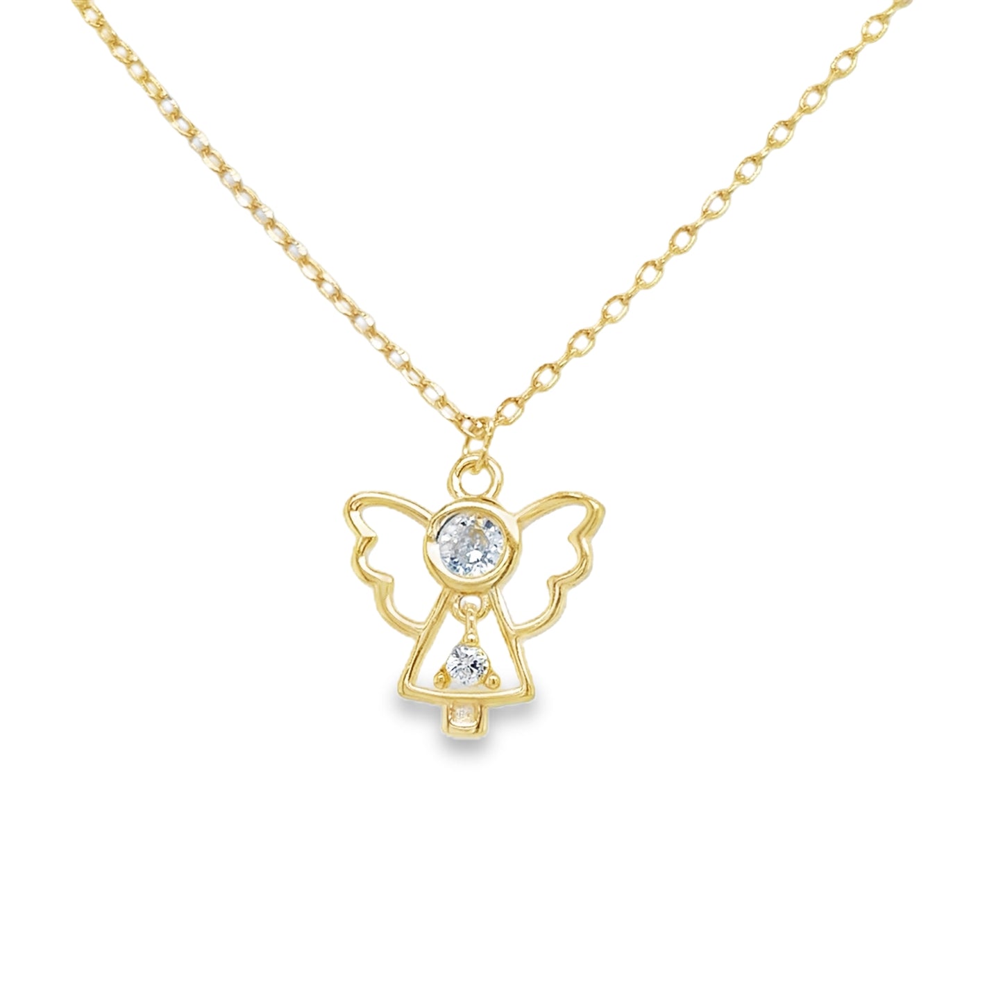 Sterling Silver Gold Plated Open CZ Angel Necklet