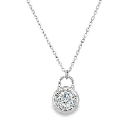Sterling Silver Round Rubover/Claw Set CZ Necklet