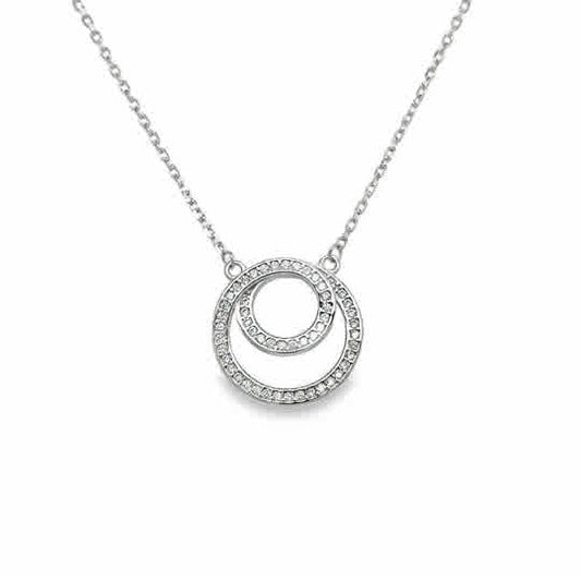 Sterling Silver CZ Double Circle Swirl Necklet